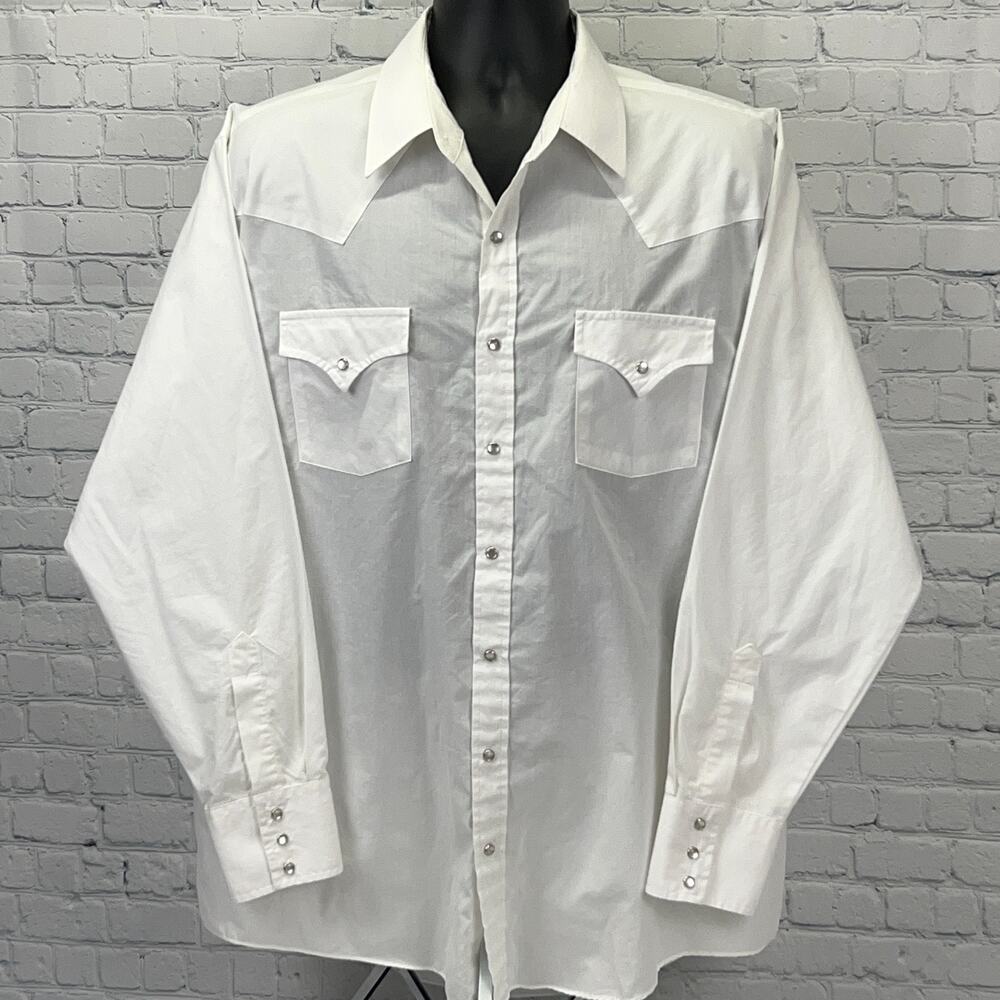 Plains Western Wear Pearl Snap Button Front Shirt XLT X-Large Tall Man White